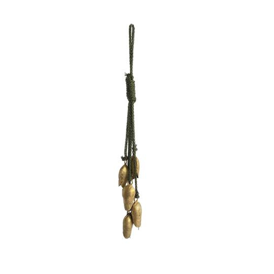 Hello Honey® 16" Antique Gold Hanging Metal Bells with Green Rope Hanger
